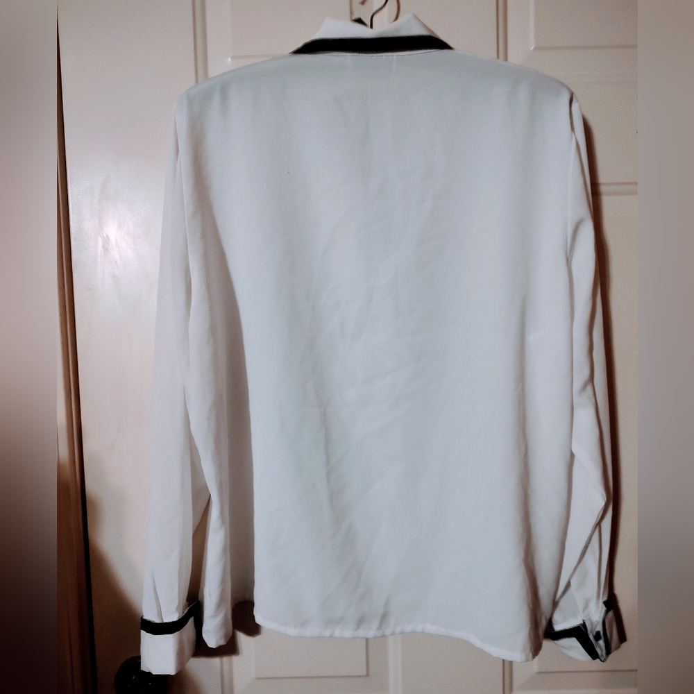 🐇🖤 🐇 Sophisticated Vintage French Cuff Contrast Career Blouse Top - XL - Picture 7 of 16